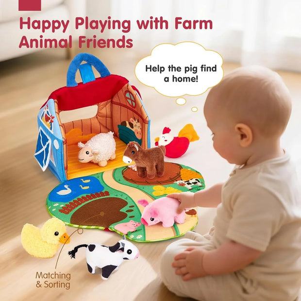 Baby Surprise Barn Toy – Plush Farm Animals with Real Sounds